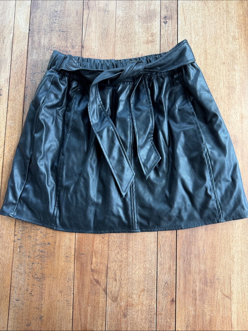 Oat New York Black Faux Leather Tie-Waist Mini Skirt